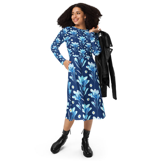 Cornflower long sleeve midi dress